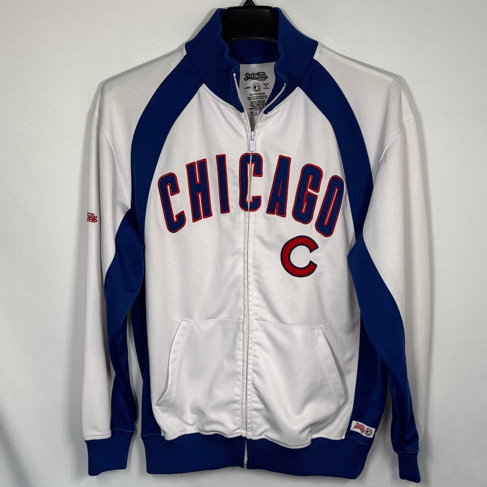 Vintage Stitches Chicago Cubs White and Blue Jacket